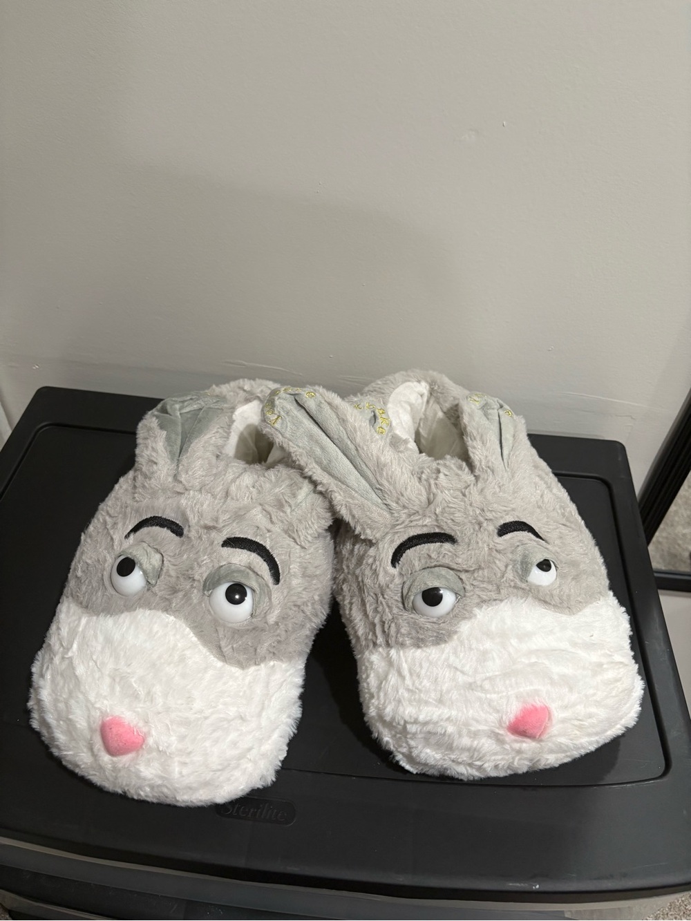 Grey and White Bunny Slippers - Plush Indoor Shoes